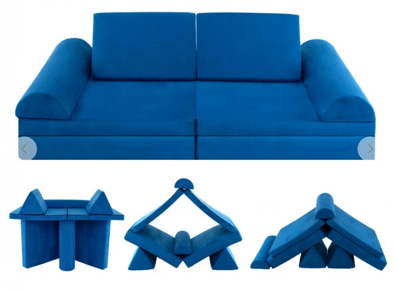 *6 Pieces Convertible Kids Play Couch Set with Zipper - Blue
