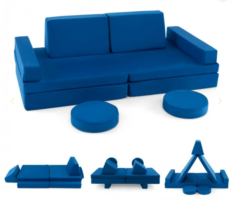 *8-Piece Kids Play Couch Sofa with Portable Handle - Blue