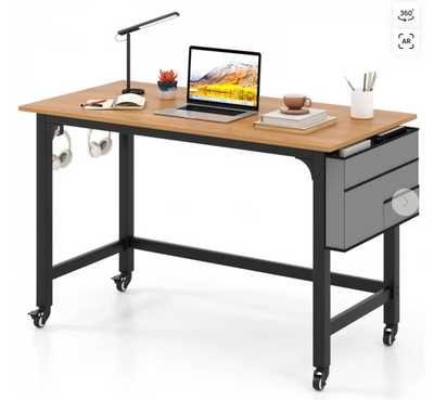48 Inch Mobile Computer Workstation with 4 Smooth Casters - Natural