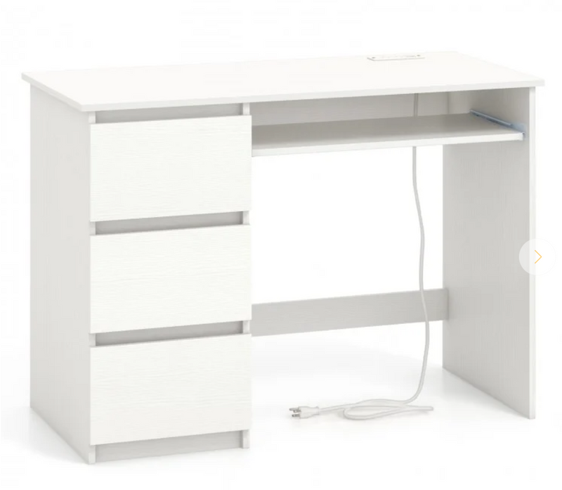 *Computer Desk with Power Outlet Keyboard Tray and 3 Large Drawers - White