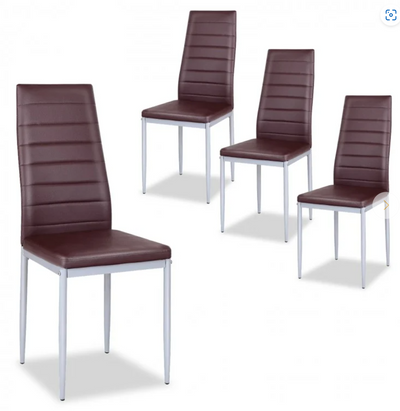 *4 Pieces PVC Elegant Design Leather Dining Chairs with Solid Metal Legs - Brown