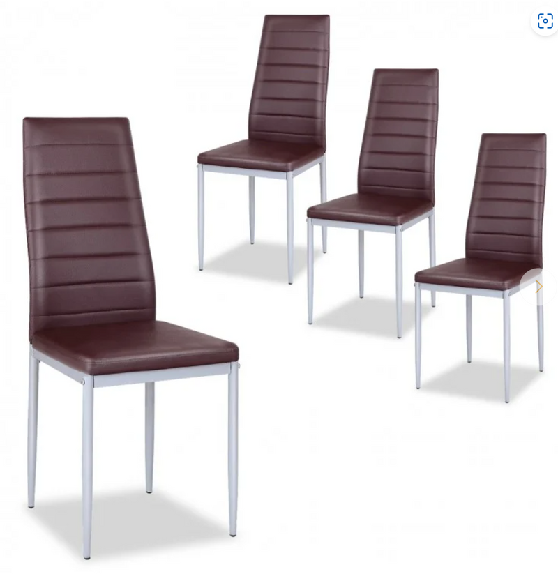 *4 Pieces PVC Elegant Design Leather Dining Chairs with Solid Metal Legs - Brown