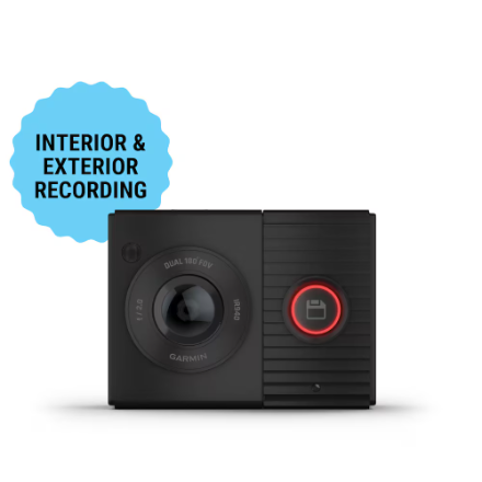 Garmin Dash Cam Tandem, Front and Rear Dual-Lens Dash Camera with Interior Night Vision, Two 180-degree Lenses, Front-Facing Lens with 1440p, Interior-Facing Lens with 720p