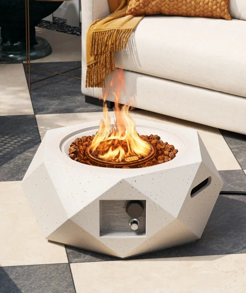 40000 BTU 28 Inch Hexagon Terrazzo Propane Fire Pit Table with Stainless Steel Burner