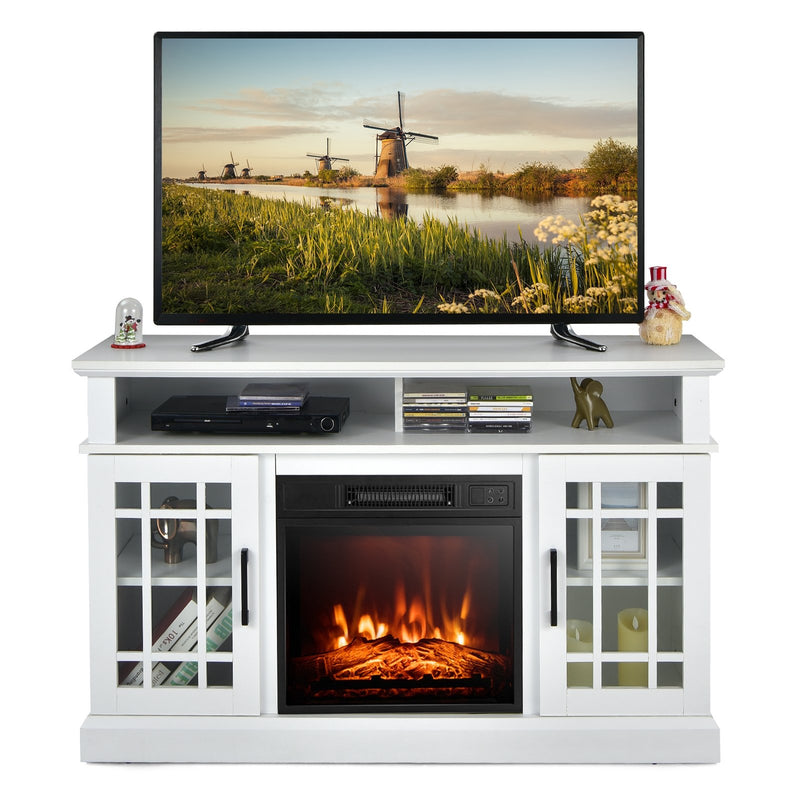 *48 Inch Electric Fireplace TV Stand with Cabinets for TVs Up to 55 Inch - White