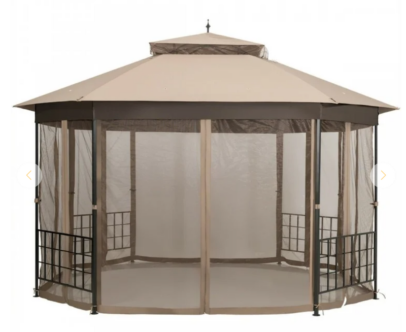 *10’x 12’ Octagonal Patio Gazebo with Mosquito Net - Brown