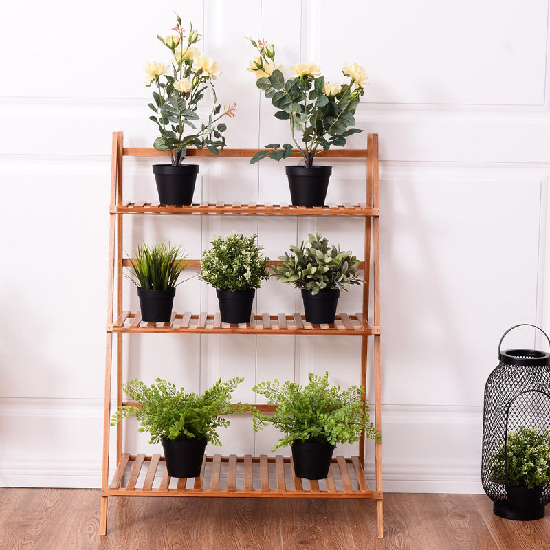 3 Tiers Outdoor Stand Bamboo Flower Pot Shelf