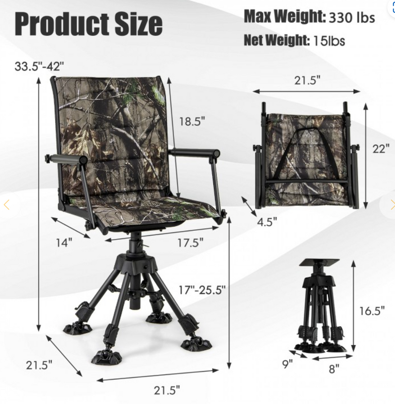 backordered - *Folding Swivel Patio Chair with 4 Adjustable Leg - Camouflage