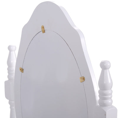 *Wood Vanity Table Set with Oval Mirror and 4 Drawers for Kids Girls Women - White