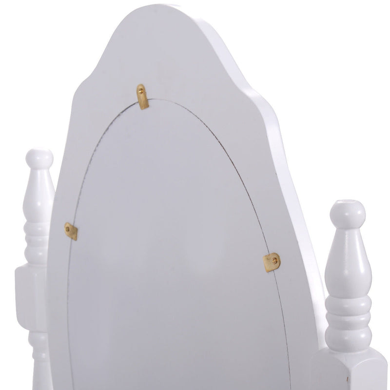 *Wood Vanity Table Set with Oval Mirror and 4 Drawers for Kids Girls Women - White