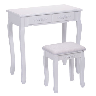 *Wood Vanity Table Set with Oval Mirror and 4 Drawers for Kids Girls Women - White