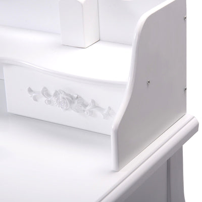 *Wood Vanity Table Set with Oval Mirror and 4 Drawers for Kids Girls Women - White