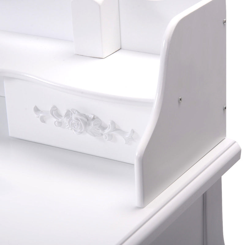*Wood Vanity Table Set with Oval Mirror and 4 Drawers for Kids Girls Women - White