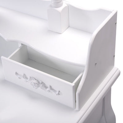 *Wood Vanity Table Set with Oval Mirror and 4 Drawers for Kids Girls Women - White