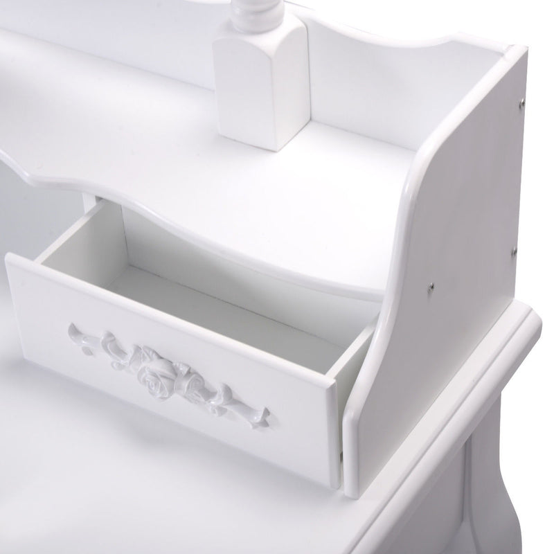 *Wood Vanity Table Set with Oval Mirror and 4 Drawers for Kids Girls Women - White