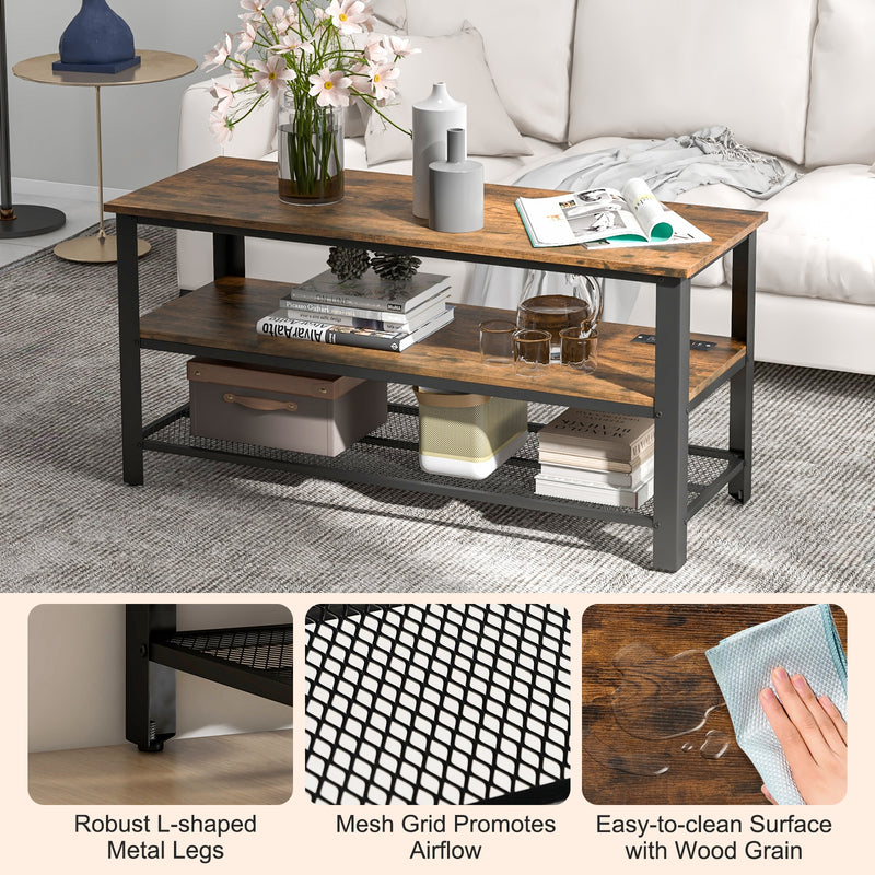Industrial TV Stand up to 50 Inches with Power Outlets and USB Ports-Rustic Brown