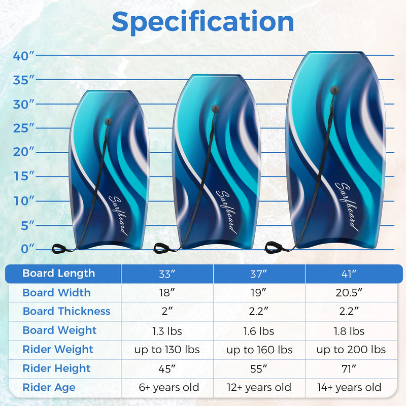 *33/37/41 Inches Lightweight Body Board Boogie Board with EPS Core XPE Deck HDPE Bottom - M