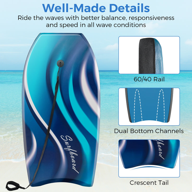 *33/37/41 Inches Lightweight Body Board Boogie Board with EPS Core XPE Deck HDPE Bottom - M