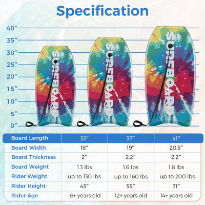 *33/37/41 Inches Lightweight Body Board Boogie Board with EPS Core XPE Deck HDPE Bottom Multicolor1 - L