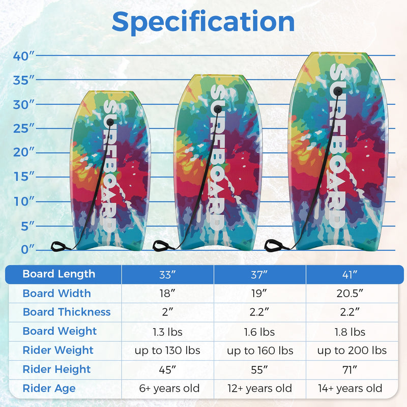 *33/37/41 Inches Lightweight Body Board Boogie Board with EPS Core XPE Deck HDPE Bottom Multicolor1 - L