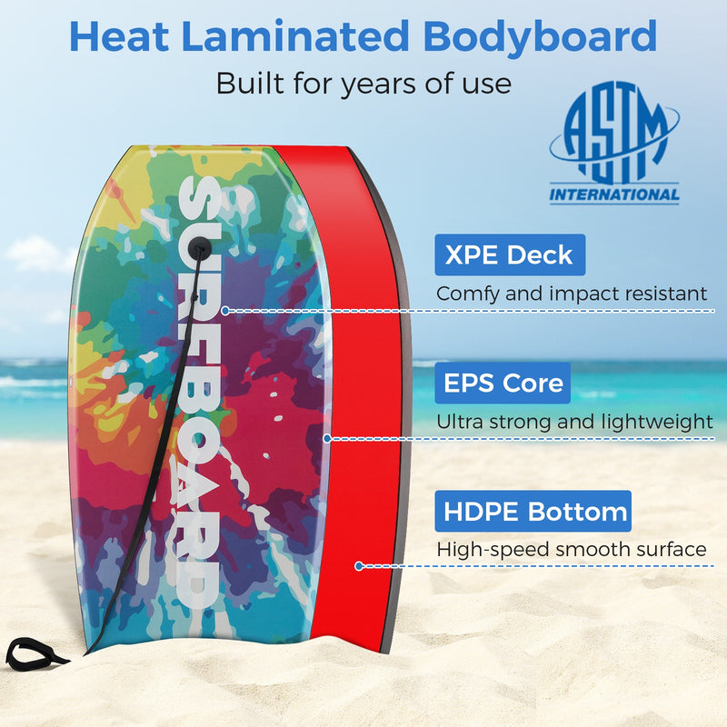 *33/37/41 Inches Lightweight Body Board Boogie Board with EPS Core XPE Deck HDPE Bottom Multicolor1 - L