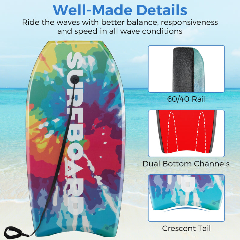*33/37/41 Inches Lightweight Body Board Boogie Board with EPS Core XPE Deck HDPE Bottom Multicolor1 - L