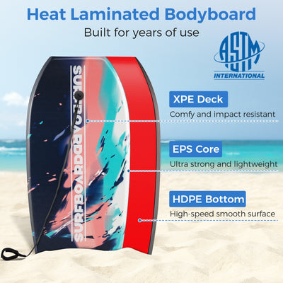 *33/37/41 Inches Lightweight Body Board Boogie Board with EPS Core XPE Deck HDPE Bottom Multicolor2 - M