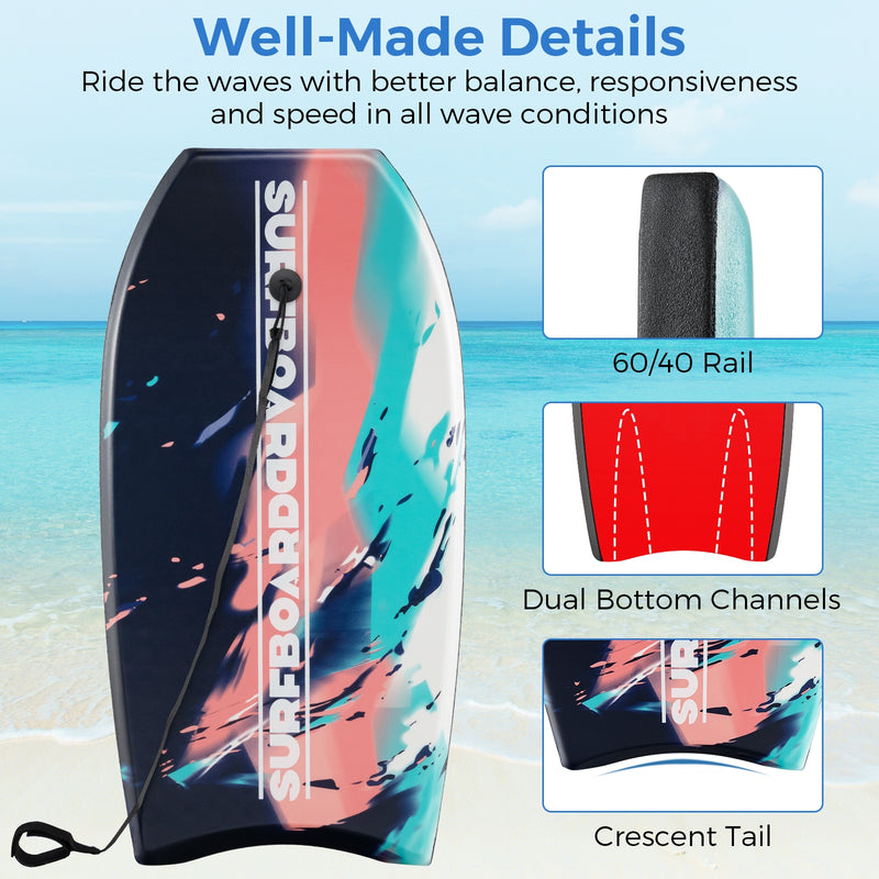 *33/37/41 Inches Lightweight Body Board Boogie Board with EPS Core XPE Deck HDPE Bottom Multicolor2 - M