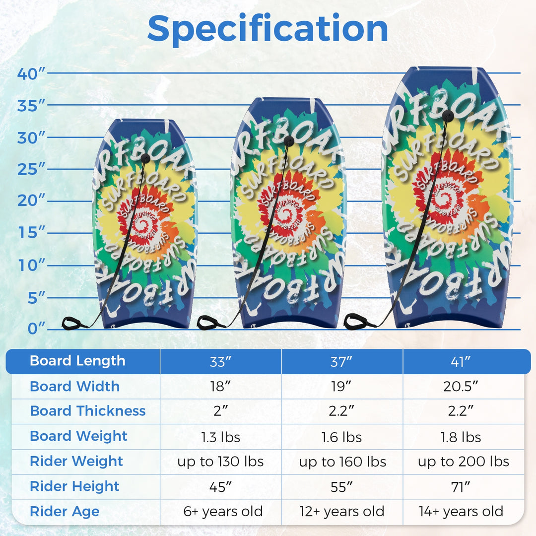33/37/41 Inches Lightweight Body Board Boogie Board with EPS Core XPE