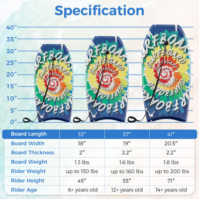 *33/37/41 Inches Lightweight Body Board Boogie Board with EPS Core XPE Deck HDPE Bottom Multicolor4 - M