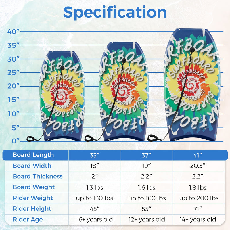 *33/37/41 Inches Lightweight Body Board Boogie Board with EPS Core XPE Deck HDPE Bottom Multicolor4 - M