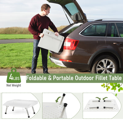 Folding Fish Fillet Table Portable Fish Cleaning and Cutting Table with Knife Slots-White