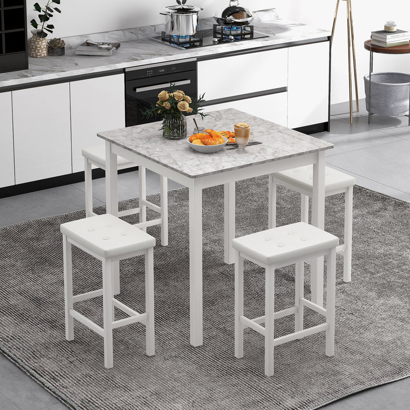 5-Piece Bar Table Set Counter-Height Dining Table and 4 Bar Stools-White