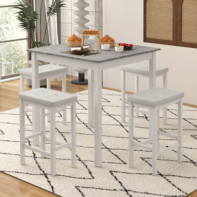 5-Piece Bar Table Set Counter-Height Dining Table and 4 Bar Stools-White