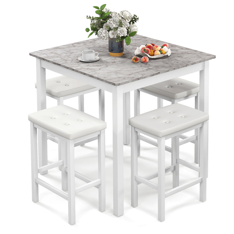 5-Piece Bar Table Set Counter-Height Dining Table and 4 Bar Stools-White