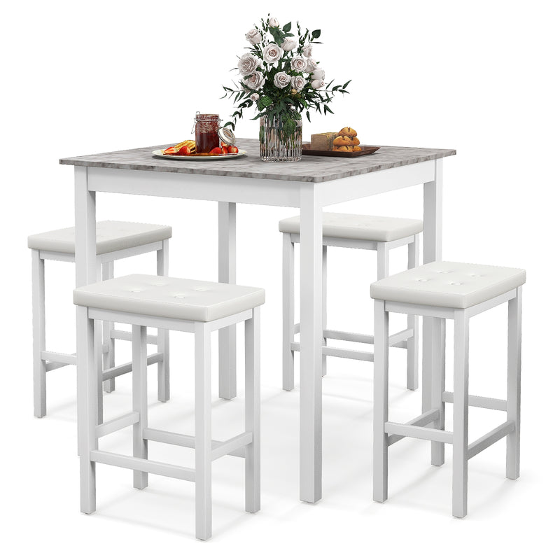 5-Piece Bar Table Set Counter-Height Dining Table and 4 Bar Stools-White