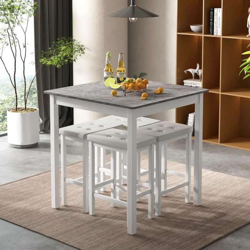 5-Piece Bar Table Set Counter-Height Dining Table and 4 Bar Stools-White