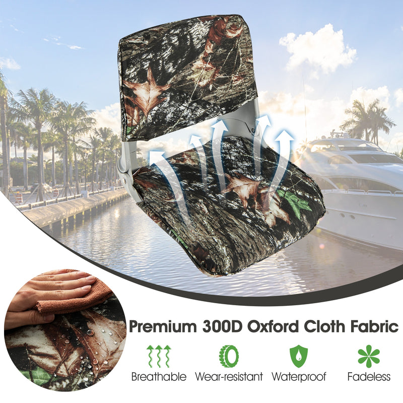 *Low Back Folding Padded Boat Seat with 4 Bolts for Outdoor Adventures - Camouflage