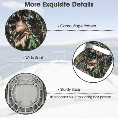 *Low Back Folding Padded Boat Seat with 4 Bolts for Outdoor Adventures - Camouflage