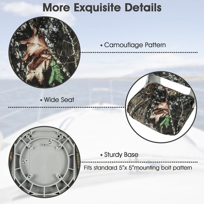 *Low Back Folding Padded Boat Seat with 4 Bolts for Outdoor Adventures - Camouflage