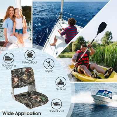 *Low Back Folding Padded Boat Seat with 4 Bolts for Outdoor Adventures - Camouflage