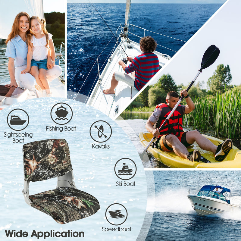 *Low Back Folding Padded Boat Seat with 4 Bolts for Outdoor Adventures - Camouflage