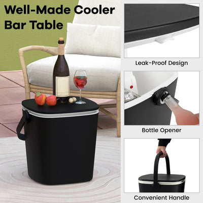 3-in-1 Portable Cooler Bar Table with Bottle Opener and Lift Top Lid for Camping Poolside-Black