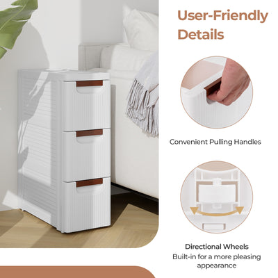 3/4/5/6-Drawer Rolling Organizer Unit Narrow Storage Cabinet with Built-In Wheels for Small Space-3-Drawer