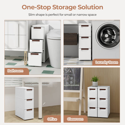 3/4/5/6-Drawer Rolling Organizer Unit Narrow Storage Cabinet with Built-In Wheels for Small Space-3-Drawer