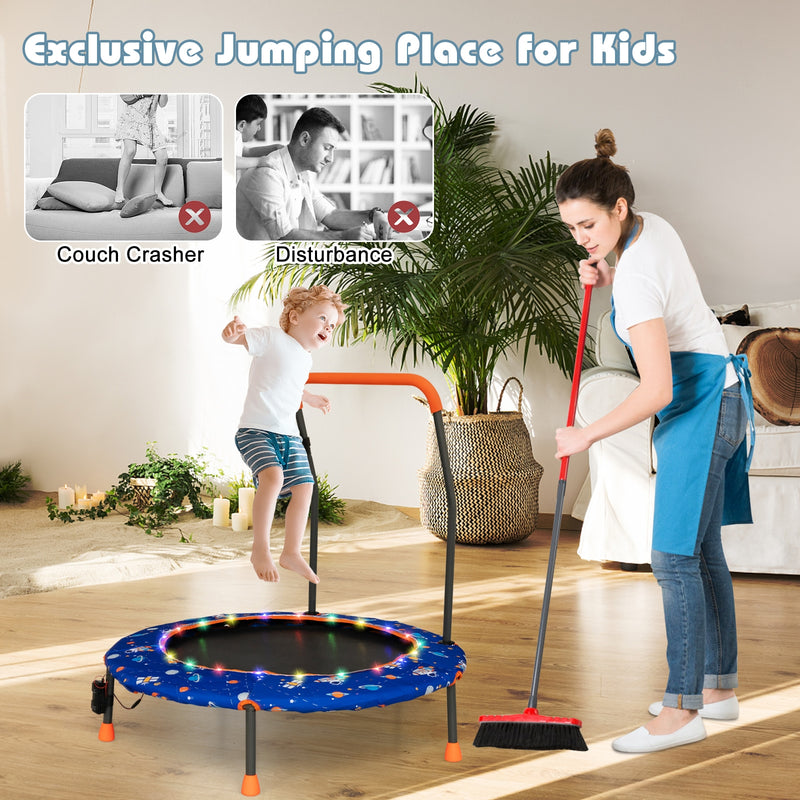 *36 Inch Mini Trampoline with Colorful LED Lights and Bluetooth Speaker - Blue