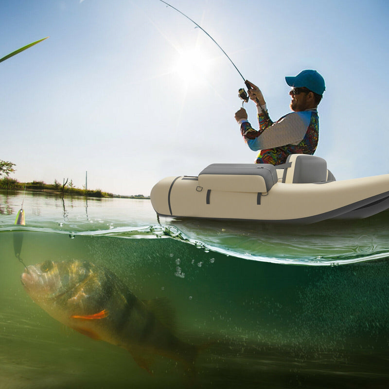 *Inflatable Fishing Float Tube with Pump Storage Pockets and Fish Ruler - Beige