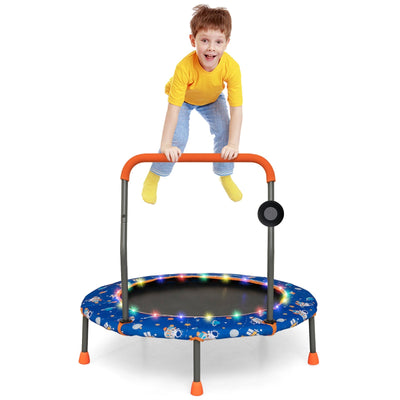 *36 Inch Mini Trampoline with Colorful LED Lights and Bluetooth Speaker - Blue