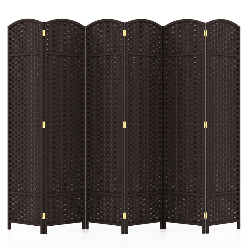 6-Panel Room Divider 5.6 FT Tall Folding Privacy Screen with Hand-woven Texture-Brown