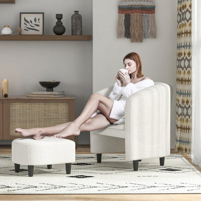 *Modern Upholstered Barrel Teddy Velvet Chair with Ottoman - Beige